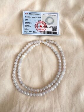 Certified Natural Jadeite Jade Necklace - 6mm Icy Mist White Beads